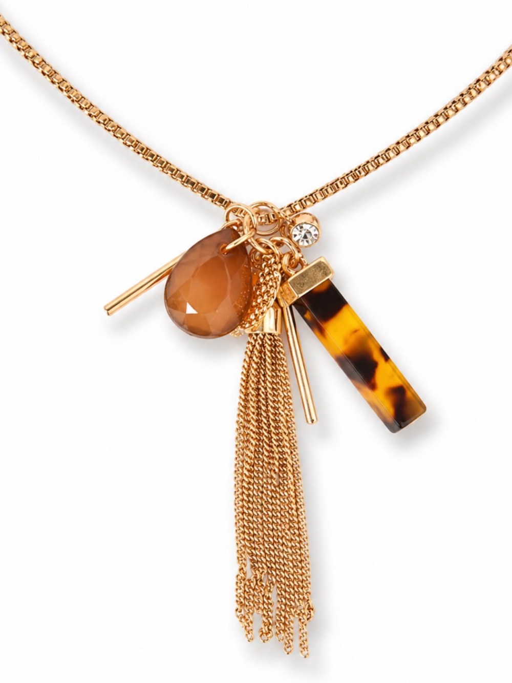 New! Gold Tortoiseshell Tassel Necklace (4009) NWOT